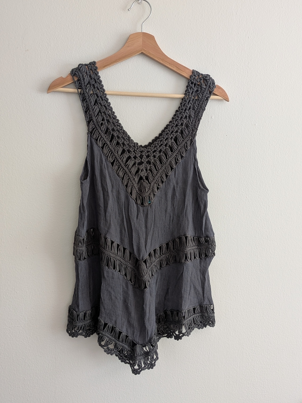 Crocheted V-Neck Tank Camisole - Charcoal